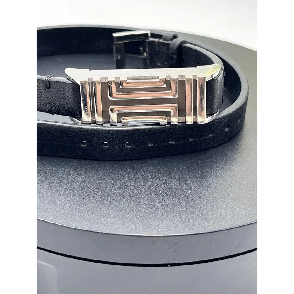 Tory Burch Fitbit Flex Holder Wrap Black Leather Silver Bracelet Double Wrap